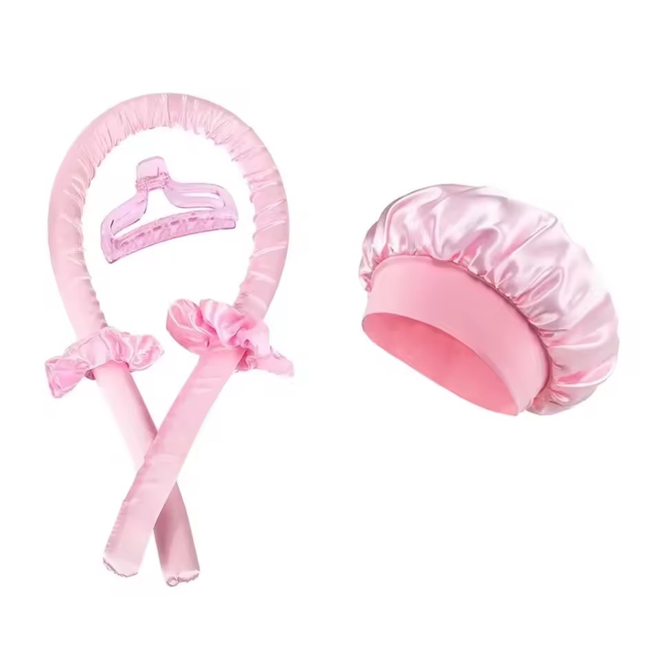 Kit Noche rosa: barra rizadora, gorro, 2 coleteros y pinza